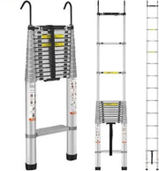 Ladder Telescopica - 4,57 m (15 ft) - Ladder in Alluminio Opiegaibile - Ritiro Automatico con Unico Pulsante - Capacità di Sostegno 190 kg - Suole Antiscivolo - Compatta e Portatile - Altezza Regolabile - Ideale per Professionisti e Utilizzo Domestico