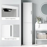 Mobile Colonna Bagno a 2 Armadietti con 6 Ripiani Regolabili, in Legno, 40x35x180 cm, Bianco