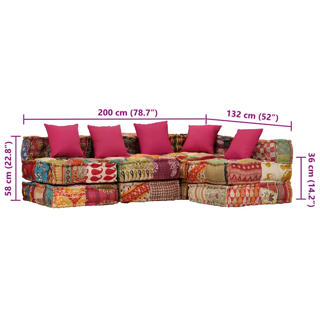 Pouf Modulare a 4 Posti in Tessuto Patchwork 244981