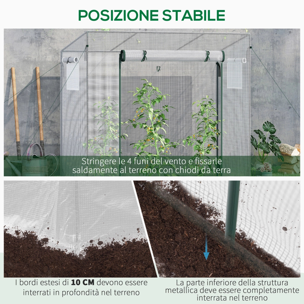 Serra da Giardino con Porta Avvolgibile e Bordi Estesi, in Acciaio e PE, 200x76x168 cm, Bianco
