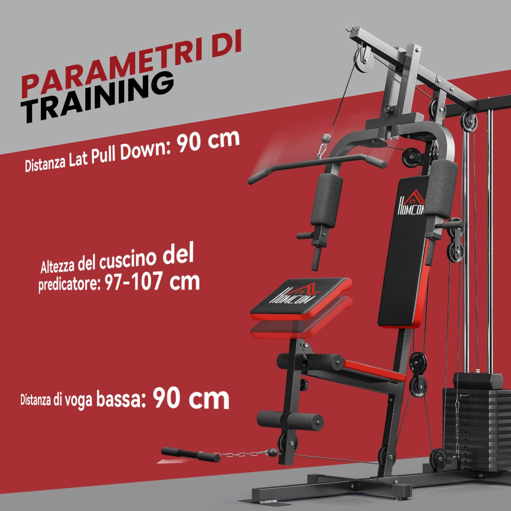 Power Tower con Pesi fino a 65 kg per Workout, in Acciaio e PU, 135x103x210 cm, Nero e Rosso