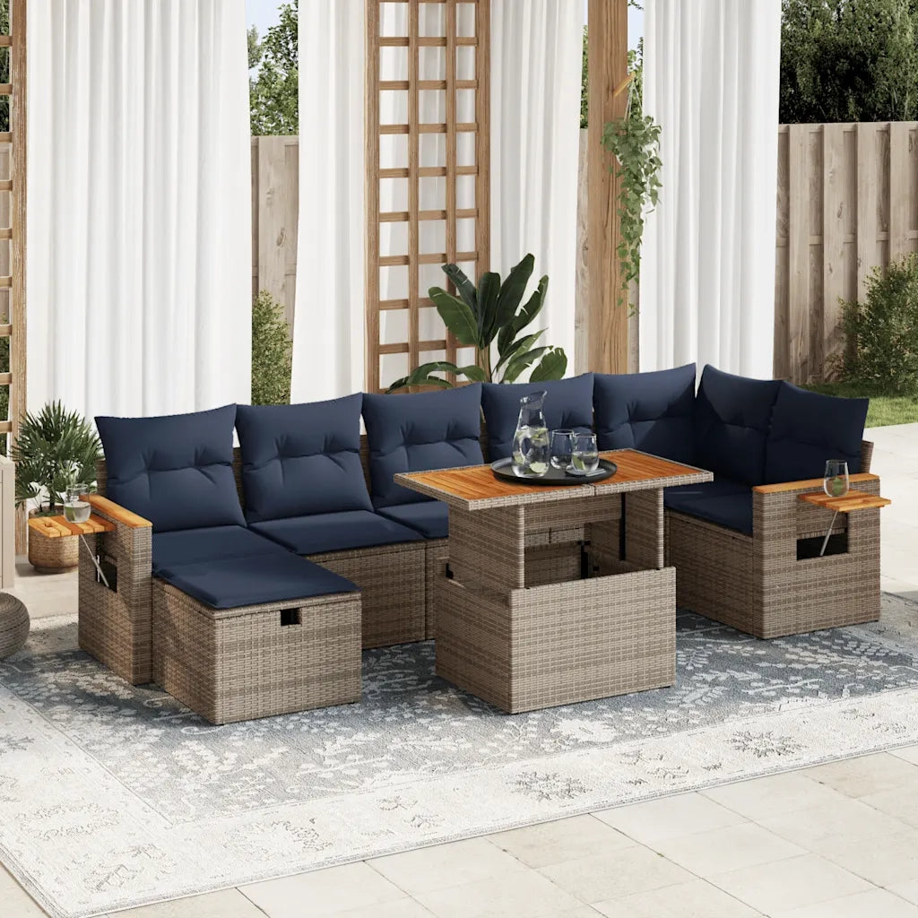 Set Divani Giardino 8 pz con Cuscini Grigio Polyrattan Acacia 3328146