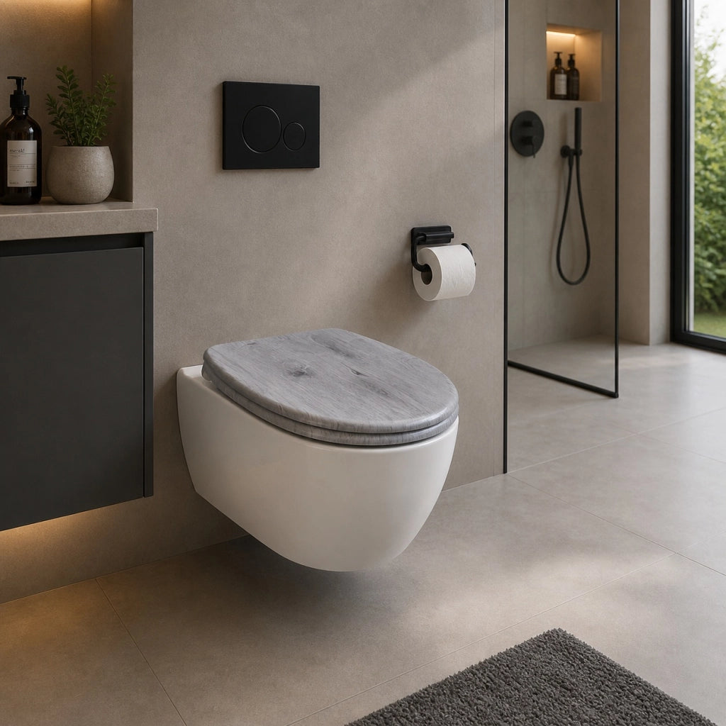 Sedile Copriwater Universale MDF Grigio Effetto Legno Con Cerniere 94103