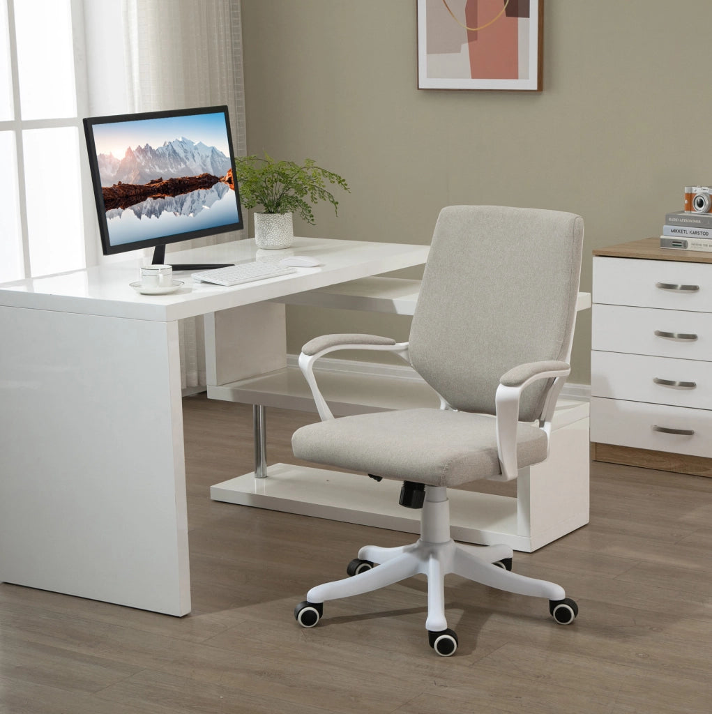 Sedia da ufficio ergonomica beige con supporto lombare