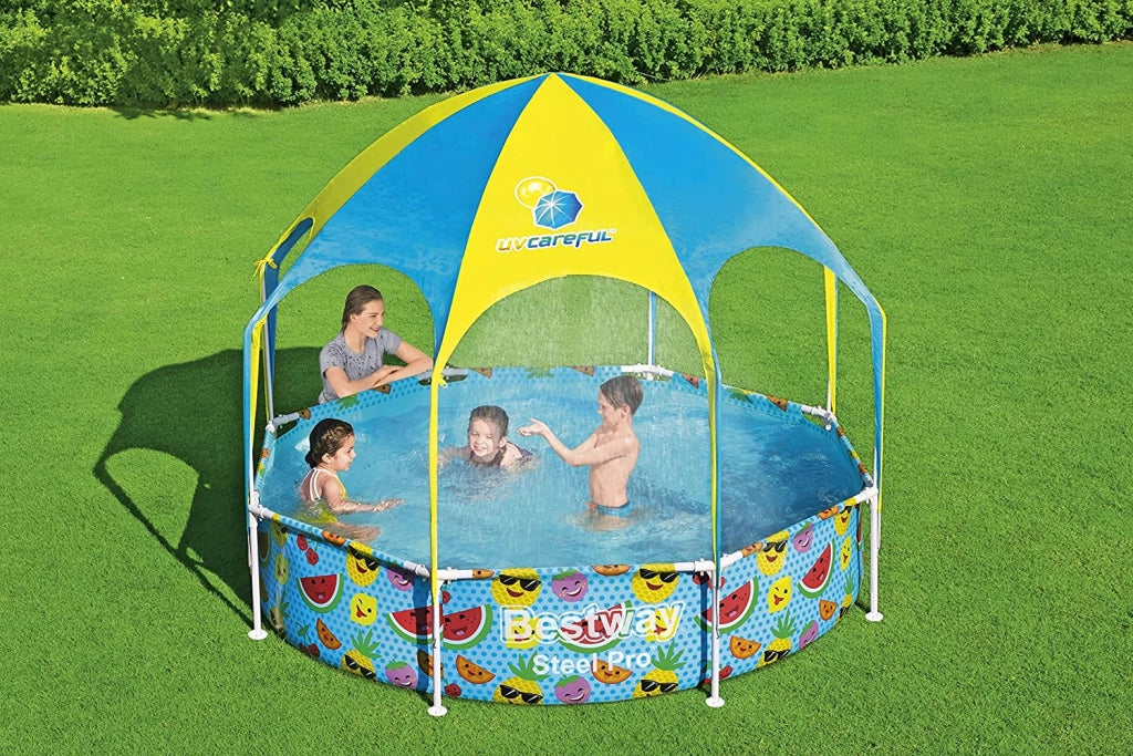 Bestway 56432 steel pro - piscina per bambini splash-in-shade con gazebo e doccetta, 244x51 cm