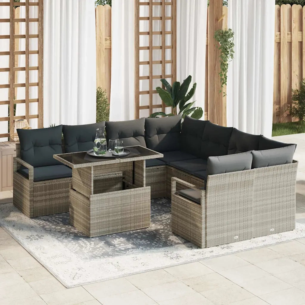 Set Divano da Giardino 9 pcs Grigio chiaro polyrattan 3348798