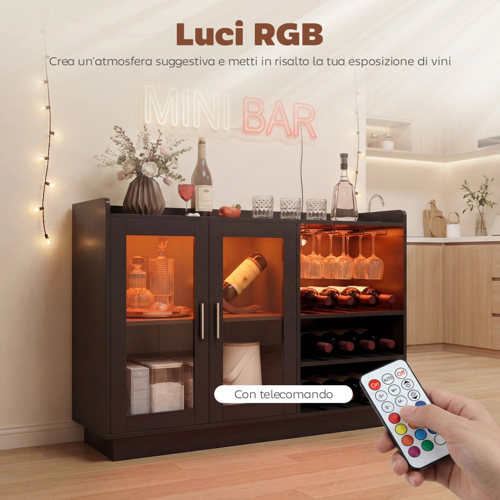 Mobile Portabottiglie in Legno e Vetro ¨C Zephmum ¨C Nero 120x38x88