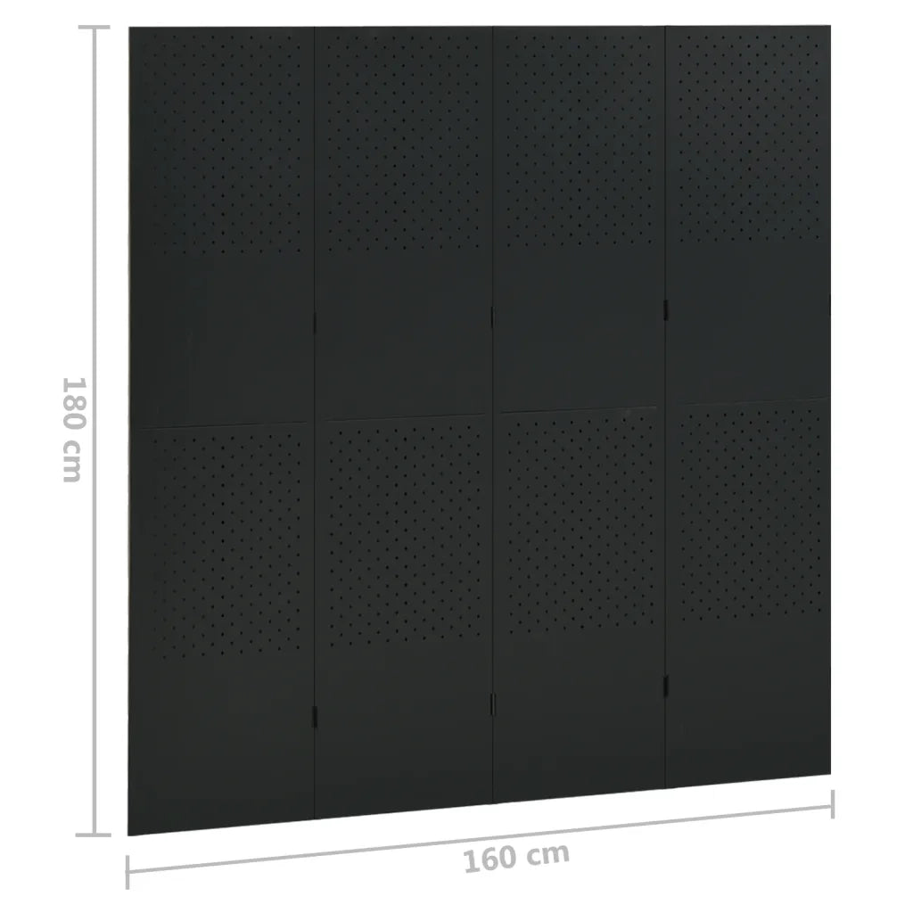 Paravento a 4 Pannelli 2 pz Nero 160x180 cm in Acciaio 3095193
