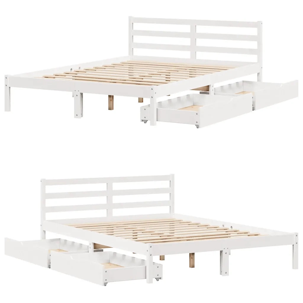 Letto senza Materasso-Struttura Letto Bianco 135x190 cm Legno Massello di Pino 293863