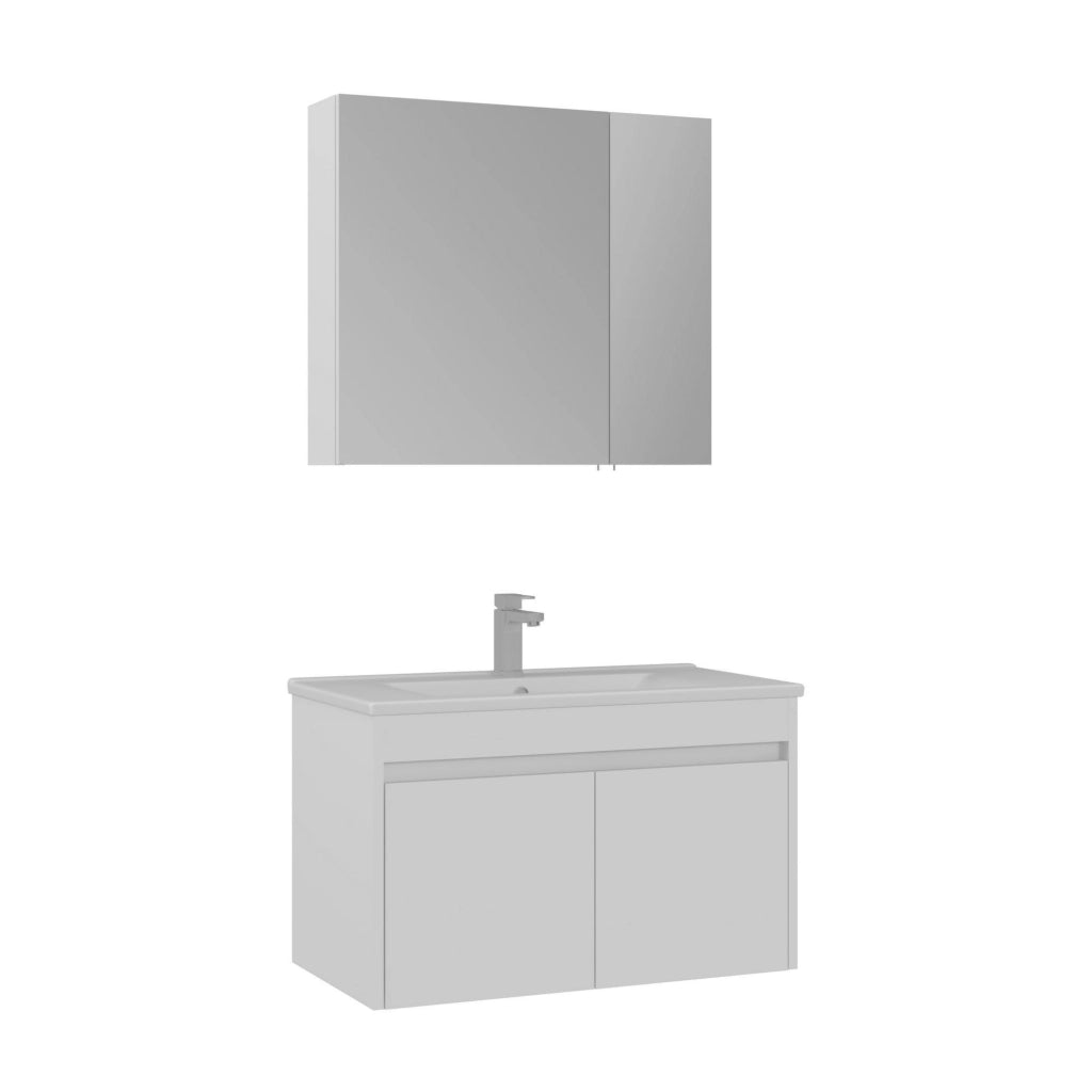 Set mobile lavabo con specchio (2 pezzi) "Side 85 v2" - 85 x 45 x 52 cm - Bianco opaco