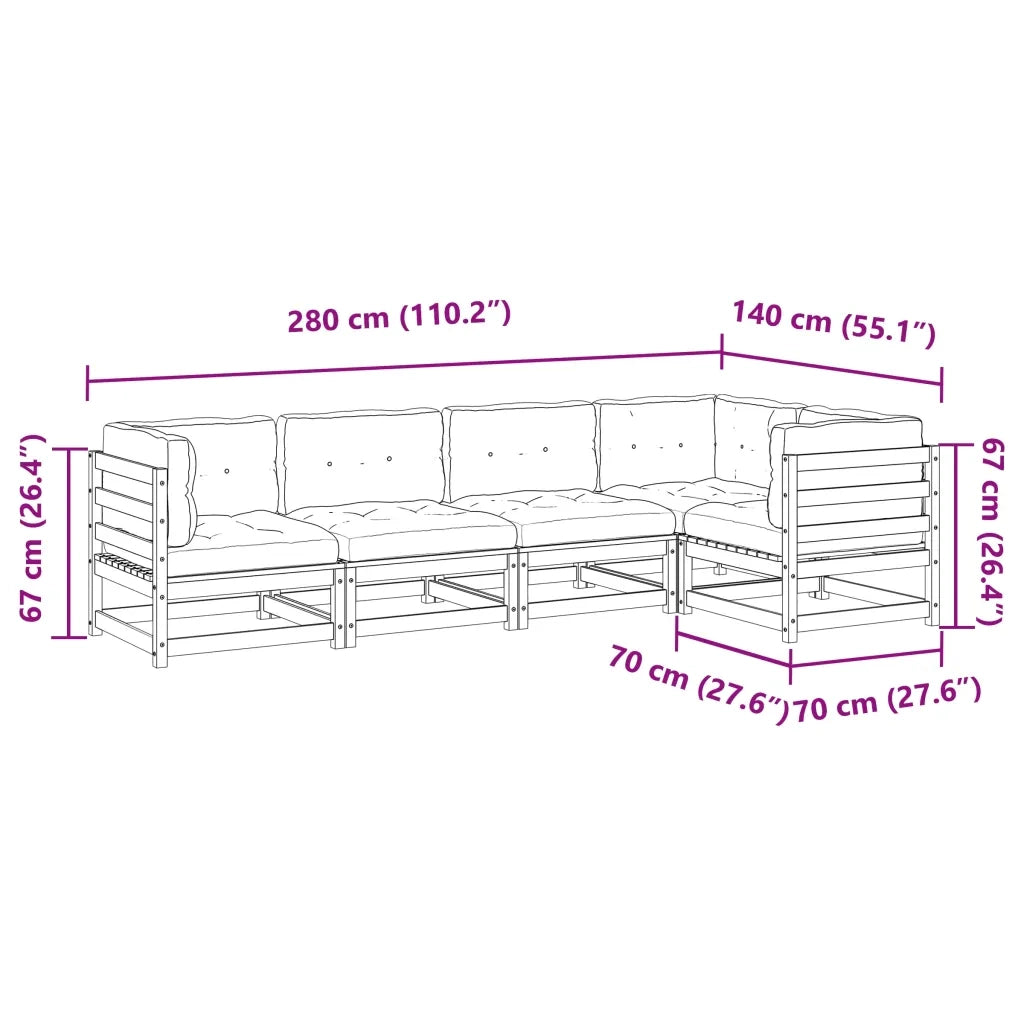 Set Divani Giardino 5pz con Cuscini Marrone Cera Massello Pino 3299435