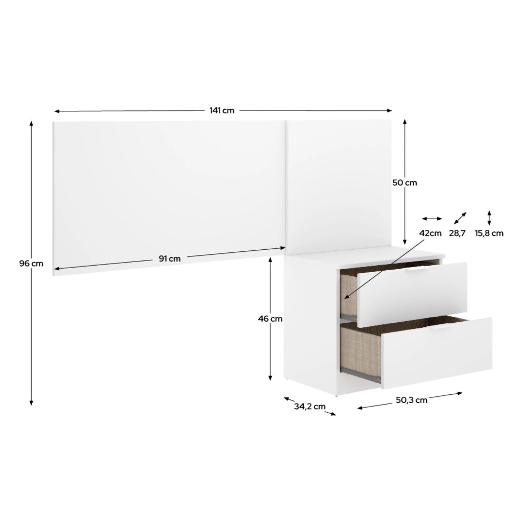 Lead, Testiera Letto Comodino Incluso, 34x141 cm Bianco