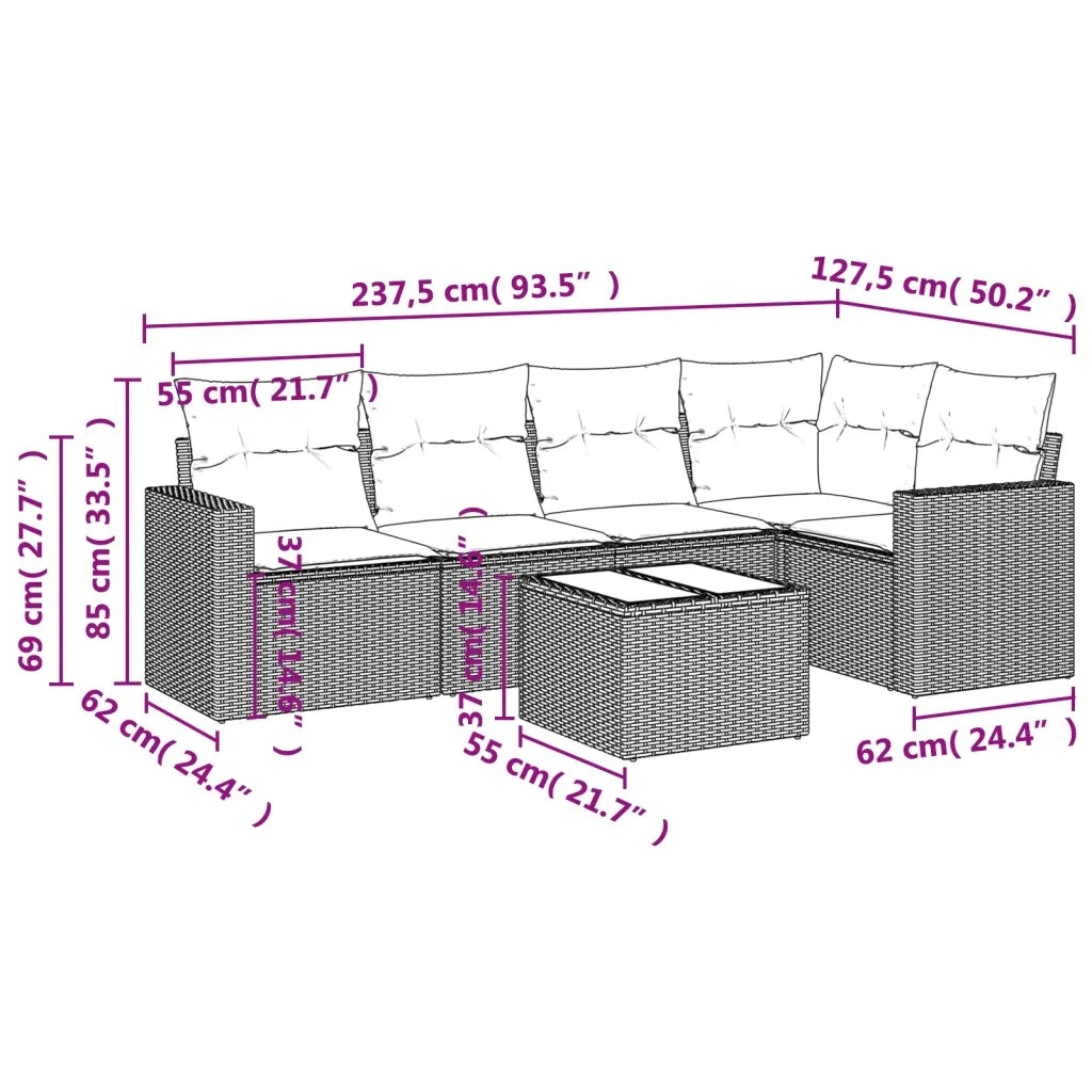 Set Divano da Giardino 6 pz con Cuscini Nero in Polyrattan 3251273