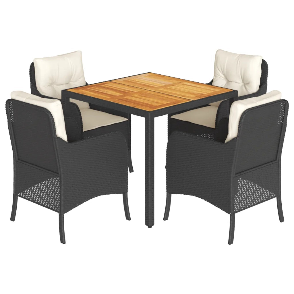 Set da Pranzo da Giardino 5 pz Nero con Cuscini in Polyrattan 3211861