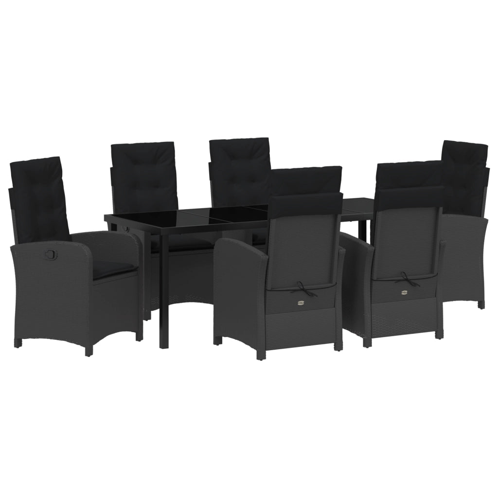 Set da Pranzo da Giardino di 7 Pezzi con Cuscini - Rattan Universale Nero