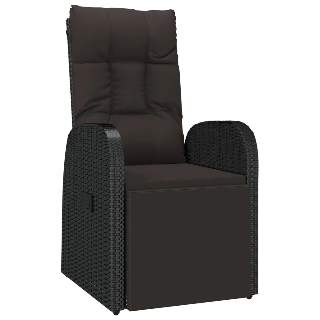 Set Pranzo Giardino 3pz Nero Polyrattan e Legno Massello Acacia 3157606