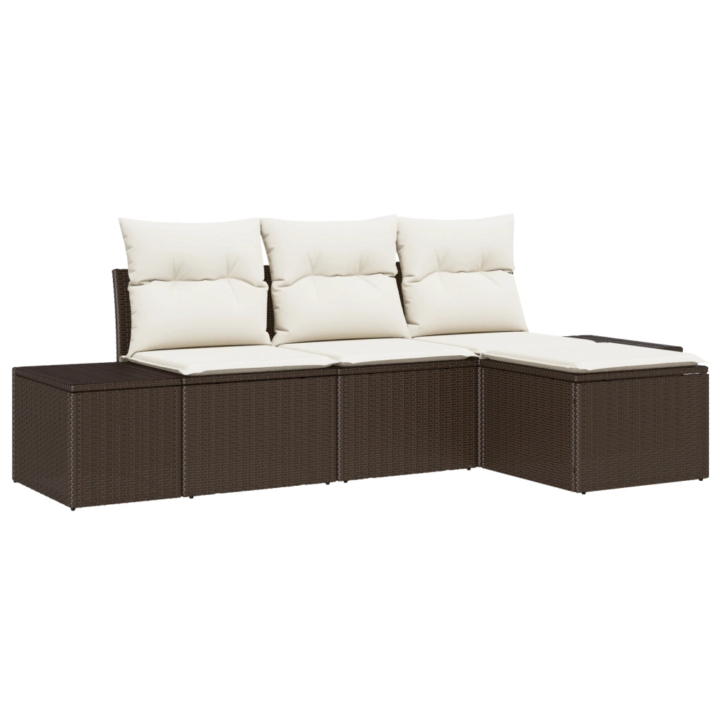 Set Divano da Giardino da 4 Pezzi con Cuscini Marrone in Polirattan