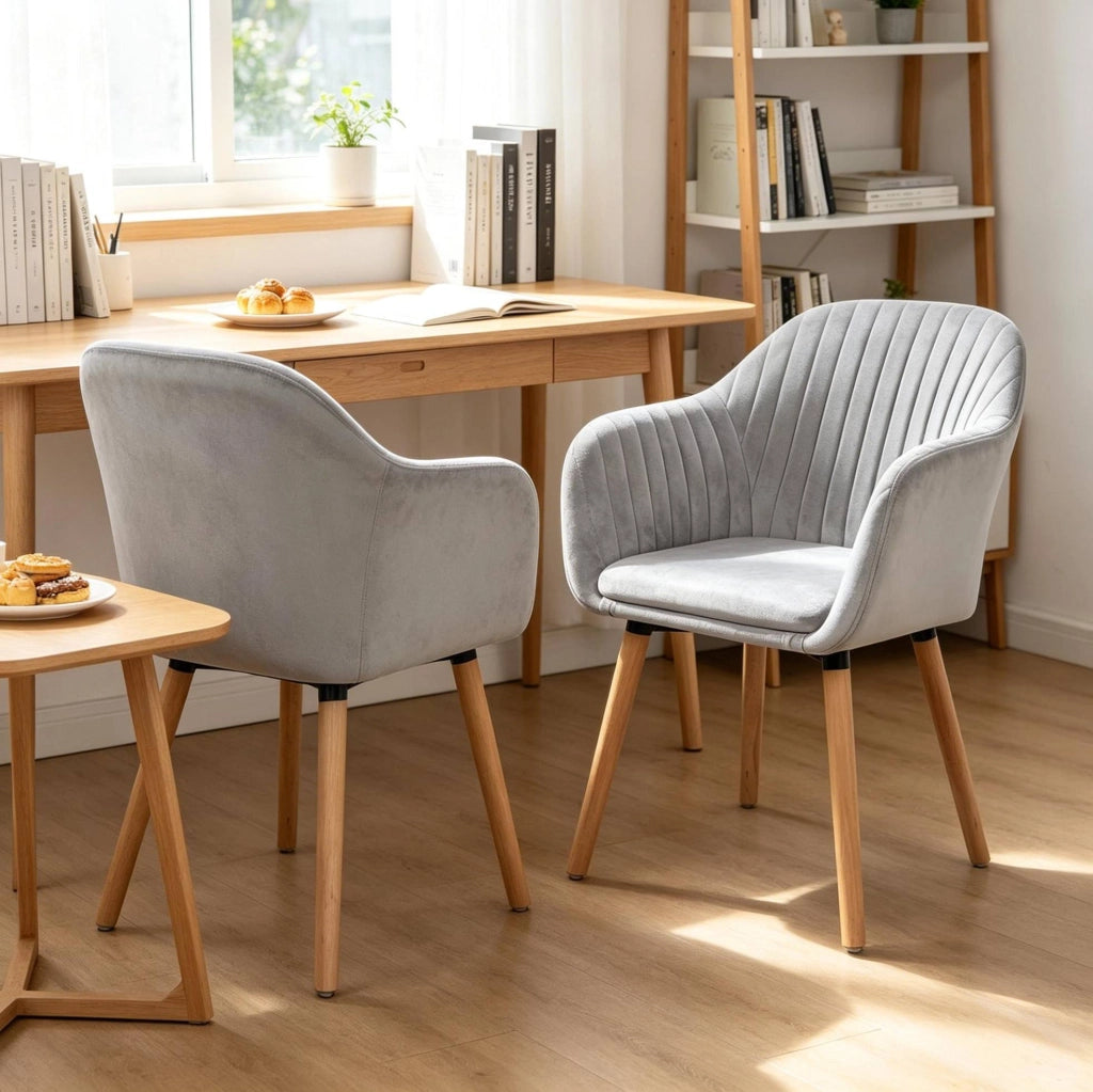 Sedia da sala da pranzo con braccioli 42x50x81 cm velluto grigio chiaro set da 2