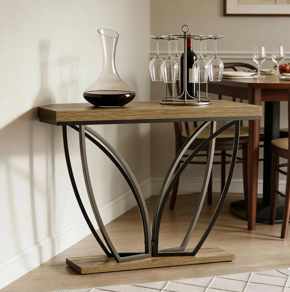 Tavolino consolle rustico industriale in MDF e metallo 105x30 cm marrone