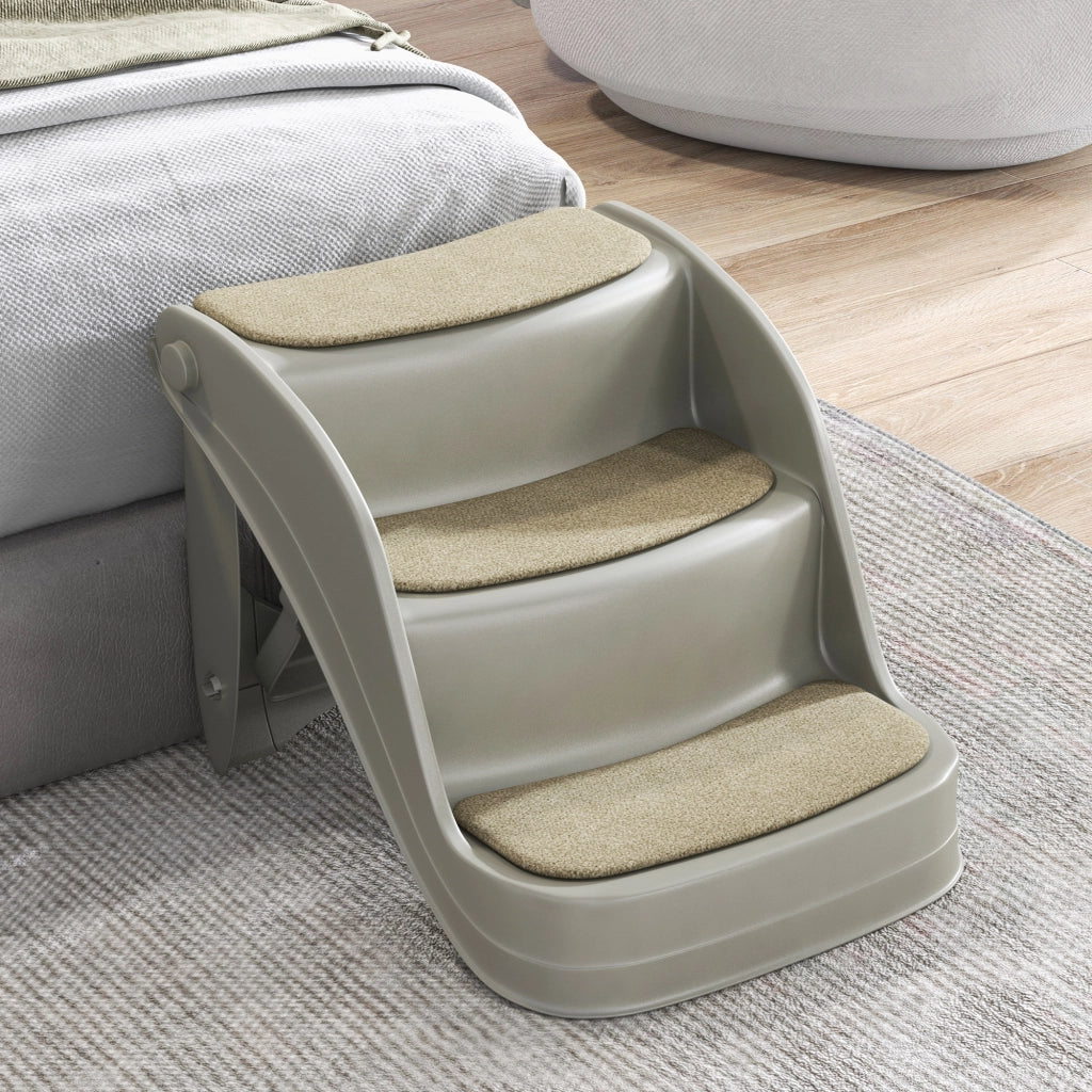 Scala per Cani Pieghevole 3 Gradini con Tappetino Antiscivolo ¨C zephmum ¨C 49x38x38 cm Grigio