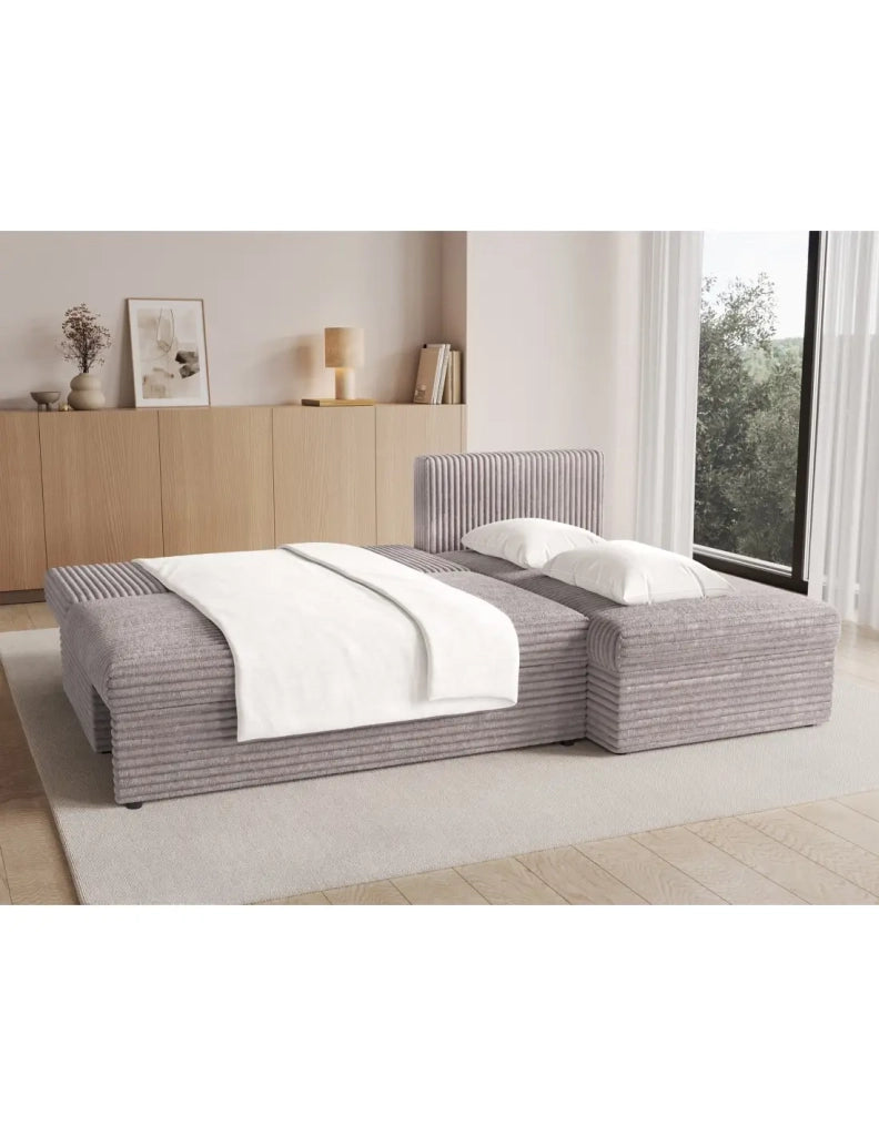 Divano ad angolo Grigio 3 posti 3 posti con contenitore 206x90x146cm GINA