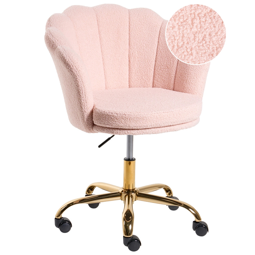 Poltrona da Ufficio Girevole Rosa Pastello in Bouclé con Base a Stella Regolabile in Altezza