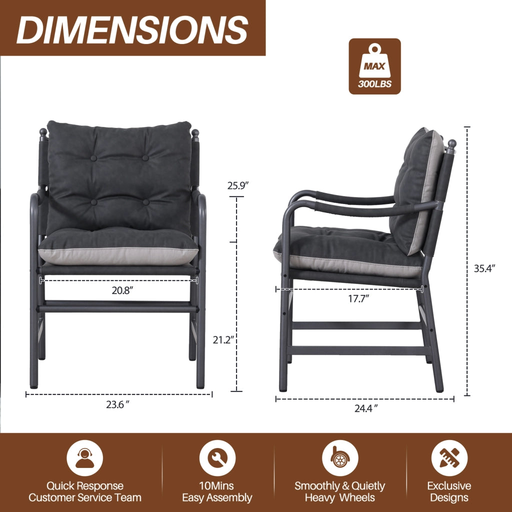 Poltrona moderna stile mid century in pelle con struttura in metallo nero per soggiorno e camera da letto, nero