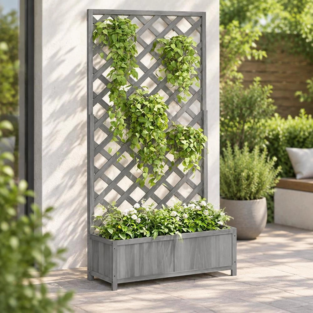 Plant Pot With Trellis Gray Solid Fir Wood