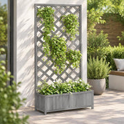 Plant Pot With Trellis Gray Solid Fir Wood
