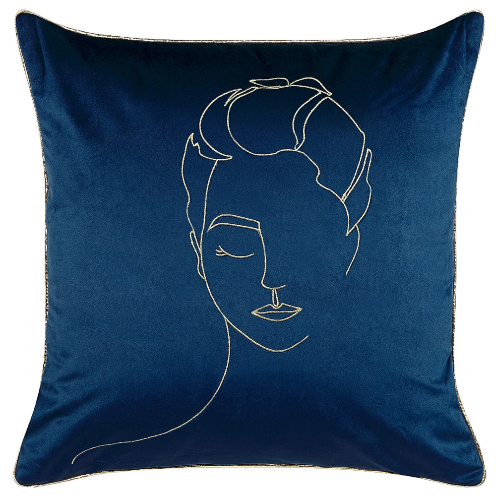 Set di 2 cuscini decorativi in velluto blu e oro 45 x 45 cm motivo viso glamour accessori decorativi