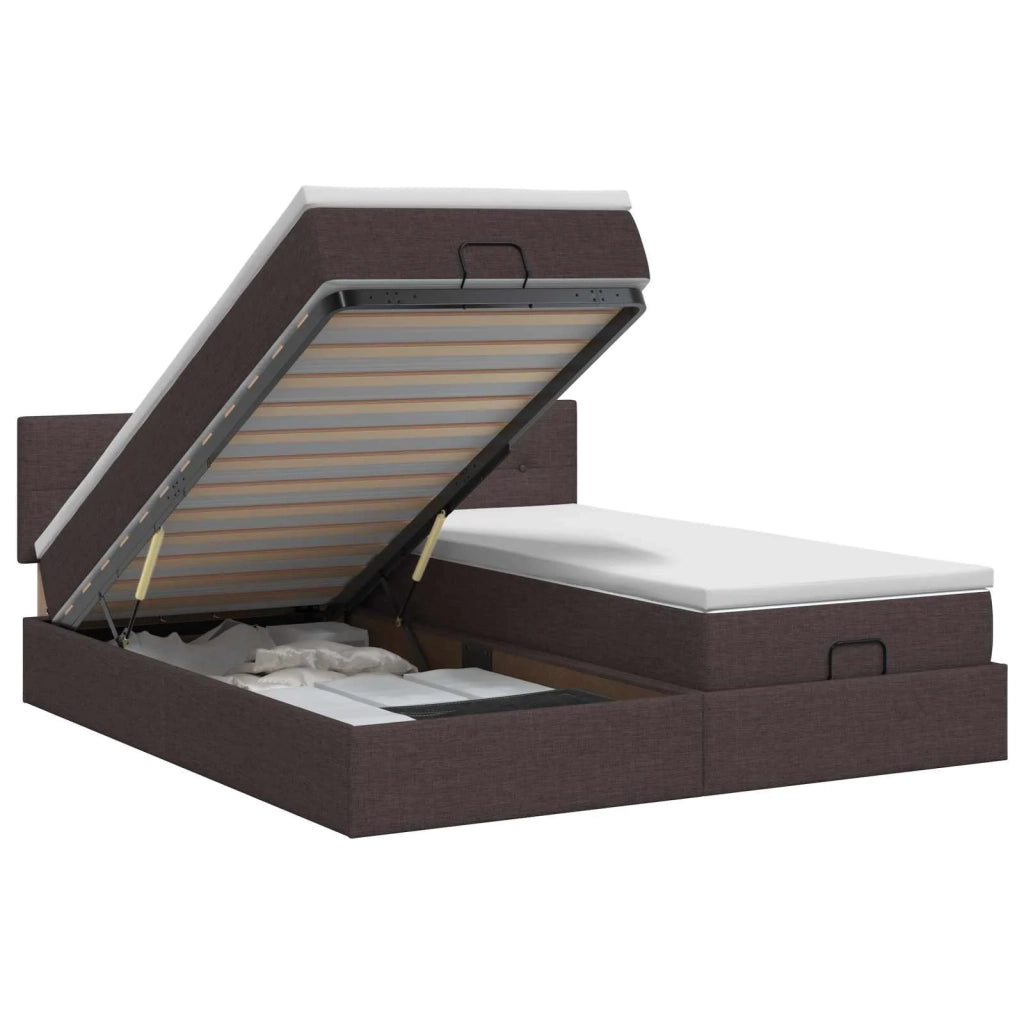 Letto ottomano con materasso 2 pz Marrone Scuro Tessuto 3456701