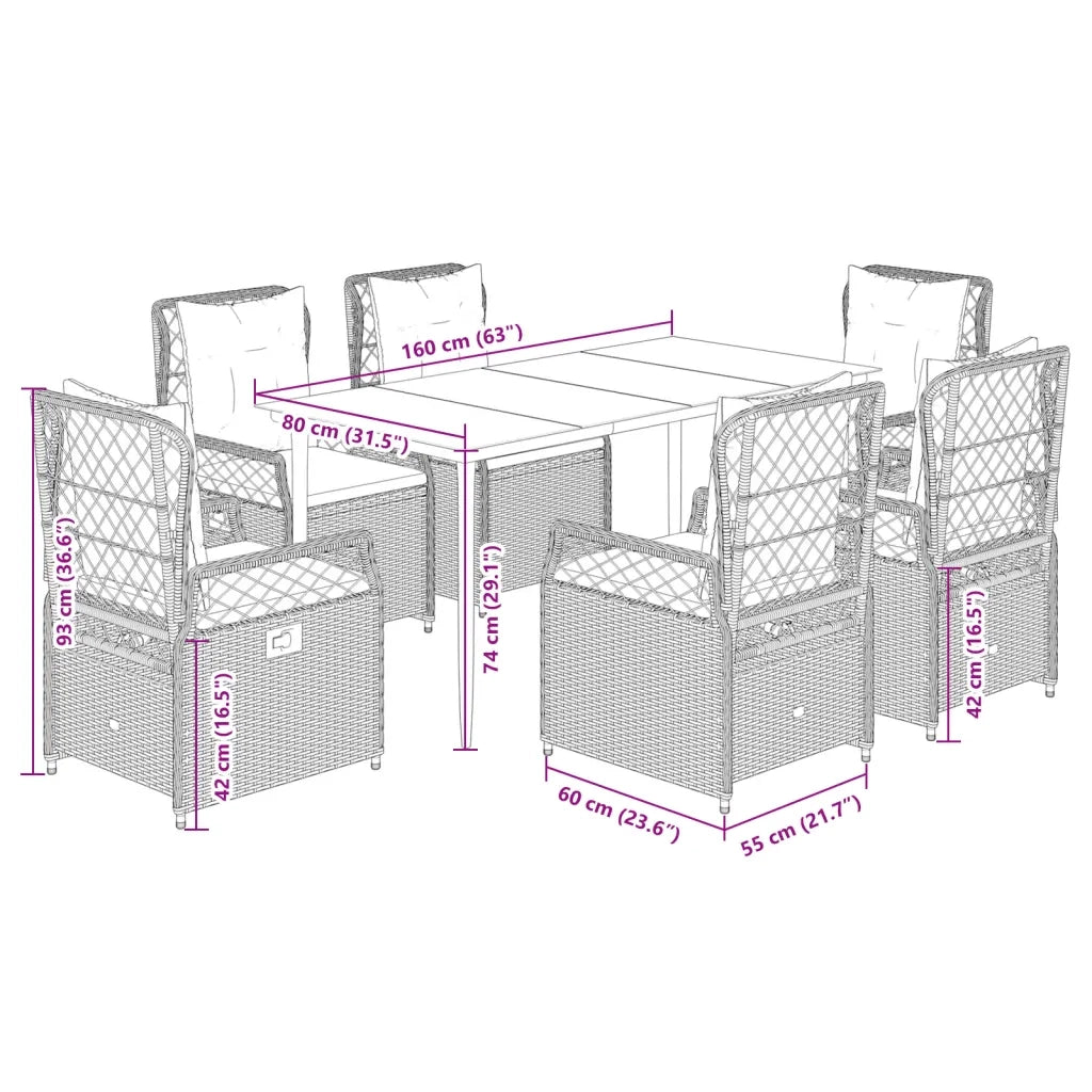Set da Pranzo da Giardino 7 pz Nero con Cuscini in Polyrattan 3262961