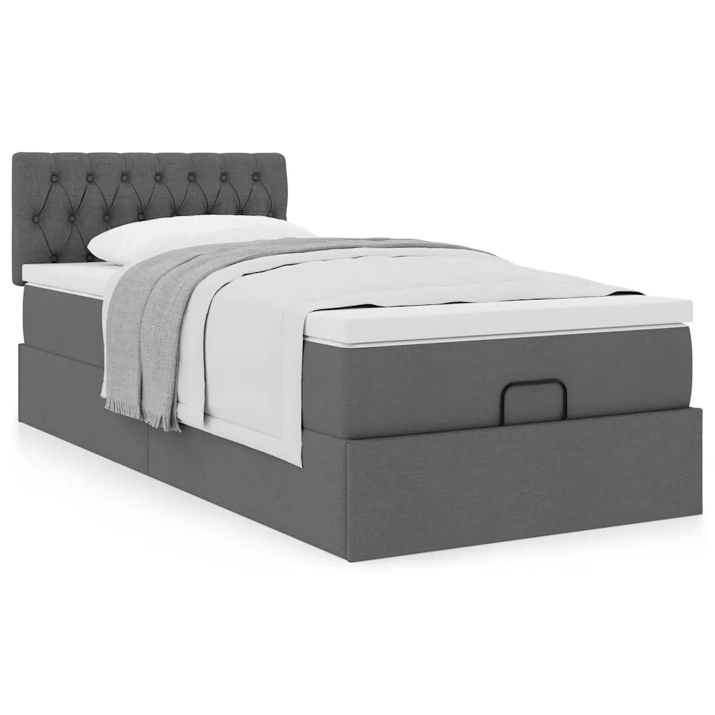 Pouf Letto con Materasso Grigio Scuro 90x200 cm in Tessuto 3311512