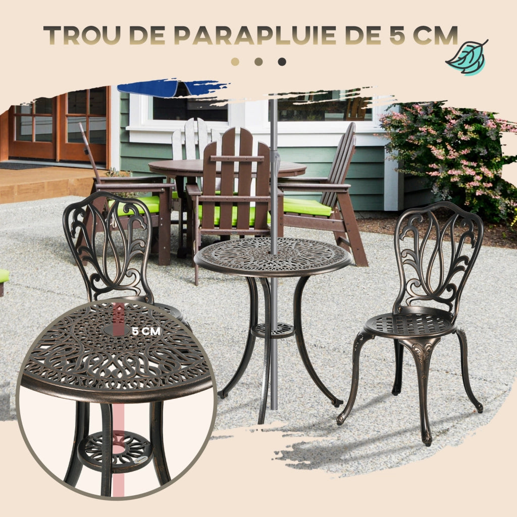 Set Giardino 2 Posti con Sedie e Tavolo Rotondo ¨C zephmum ¨C Fonte di Alluminio Bronzo