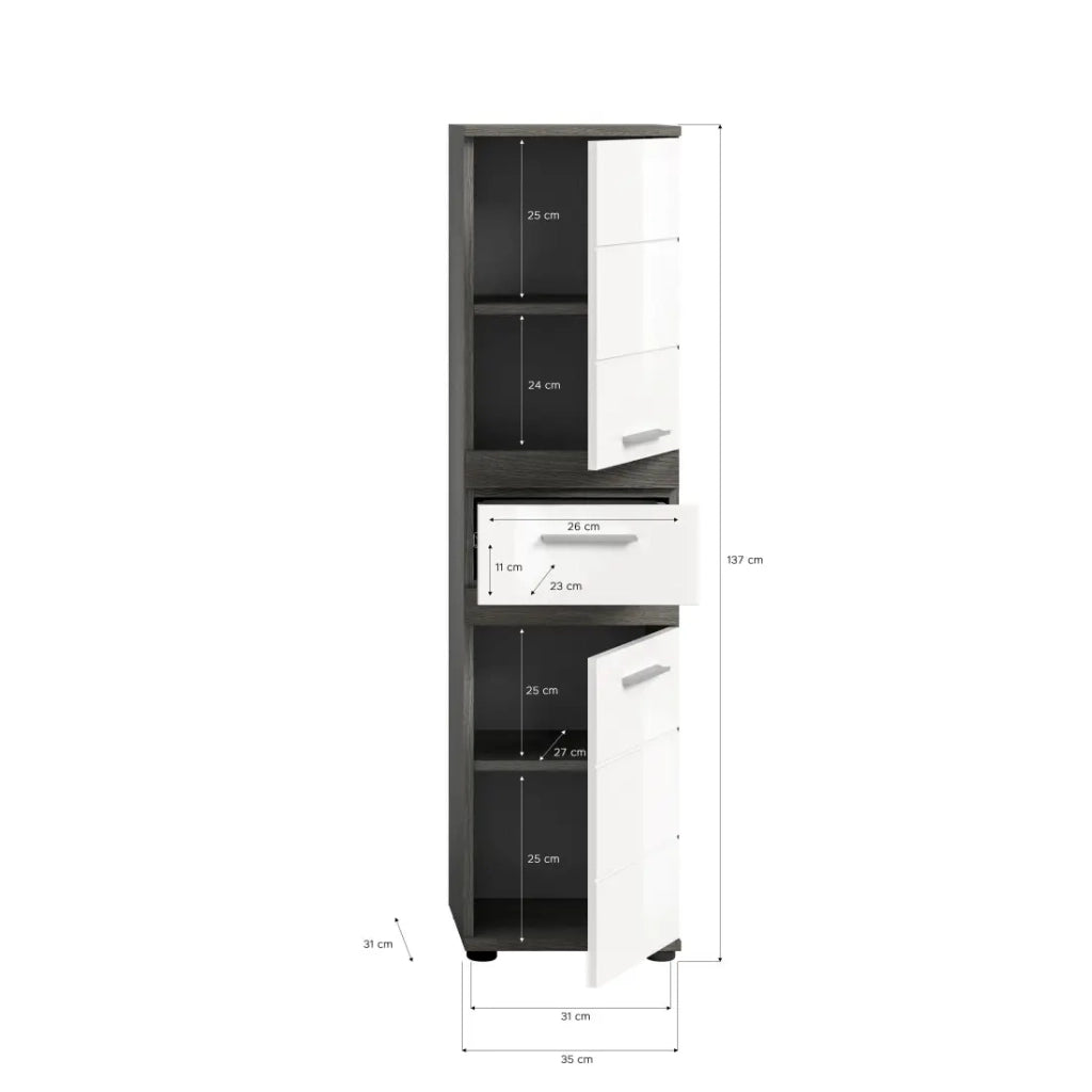 Set di mobili da bagno WILLIAM – Grigio scuro e bianco – 110x191x34 cm