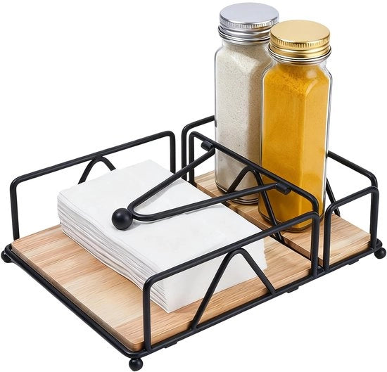 Sostegno per tovaglie Nero - Sostituto di tovaglie rettangolare - Base in legno - Stabile - Resistentente allo scalfito - Dispensatore di tovaglie