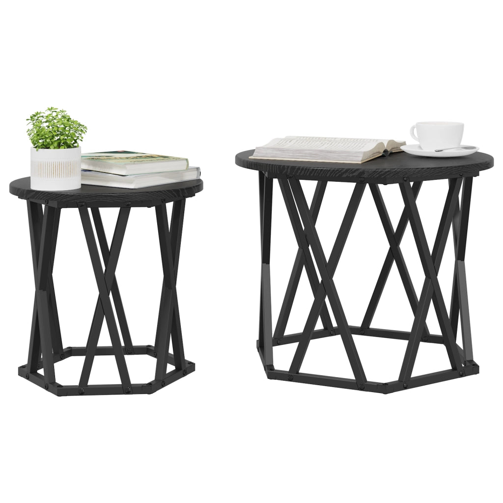 Set di 2 Tavolini Nesting Nero e Quercia in Legno Ingegnerizzato