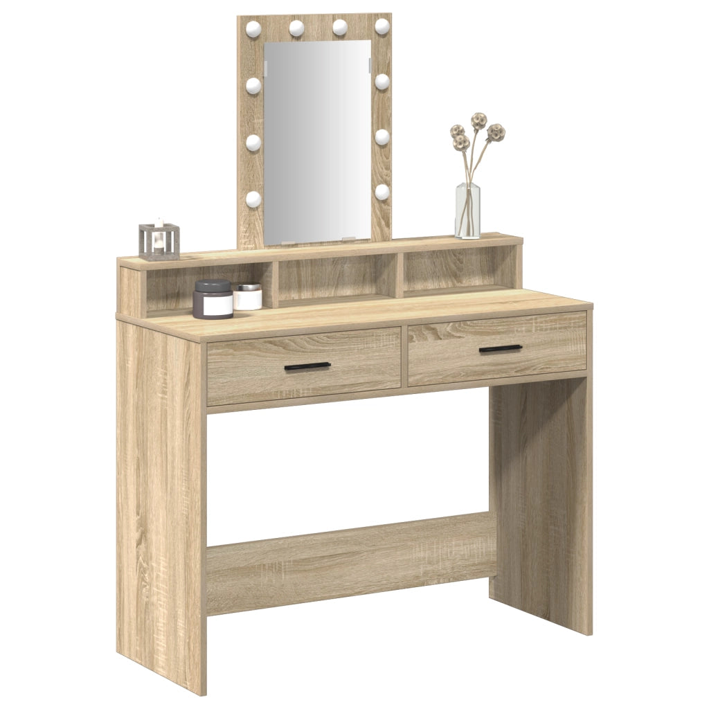 Tavolo da trucco con luci LED Rovere Sonoma 100x41x140 cm
