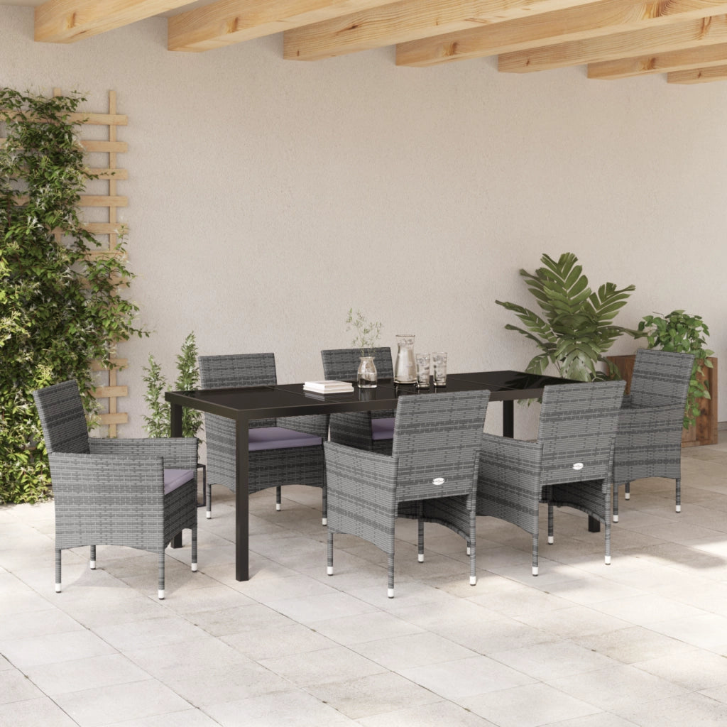 Set da Pranzo da Giardino 7 Pezzi Grigio Rattan Poly