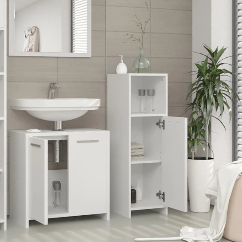Mobiletto bagno Kiko, Bianco, 30 x 95 cm, combinabile con la serie Kiko per la conservazione in bagno