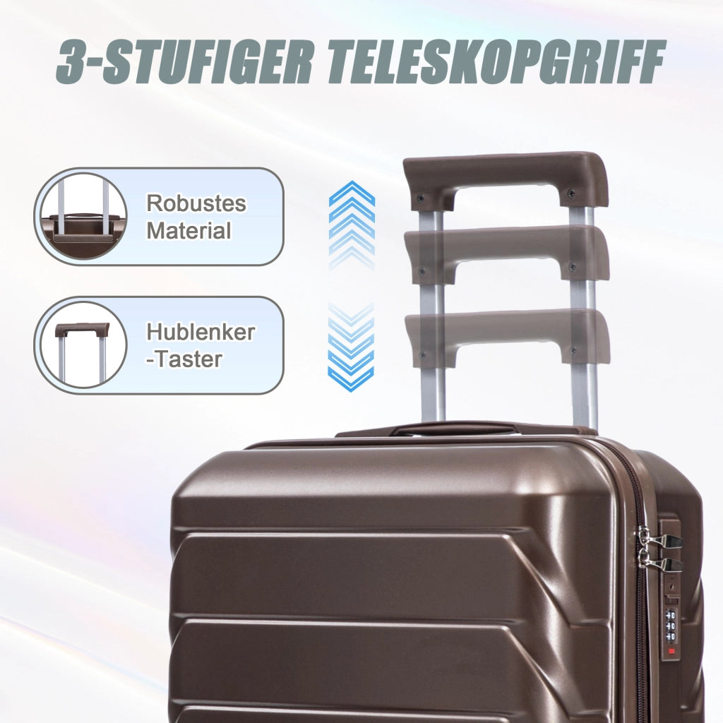 Set di 2 valigie girevoli in ABS da 14"/19" con lucchetto a combinazione e trousse da 14" (marrone)