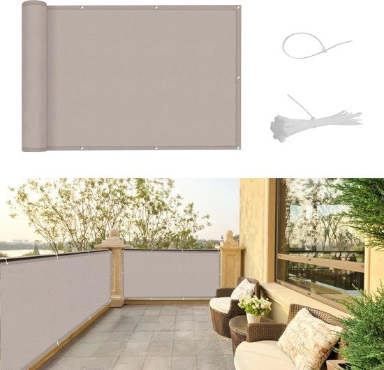 Sistema di Protezione per Balcone Resistente alle Intemperie con Protezione UV e Cavi da 75 x 500 cm - Colore Taupe