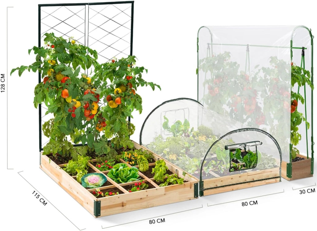 Kit Completo di 3 vasche modulari per orto e Serra di pomodori + Traliccio + Copertura