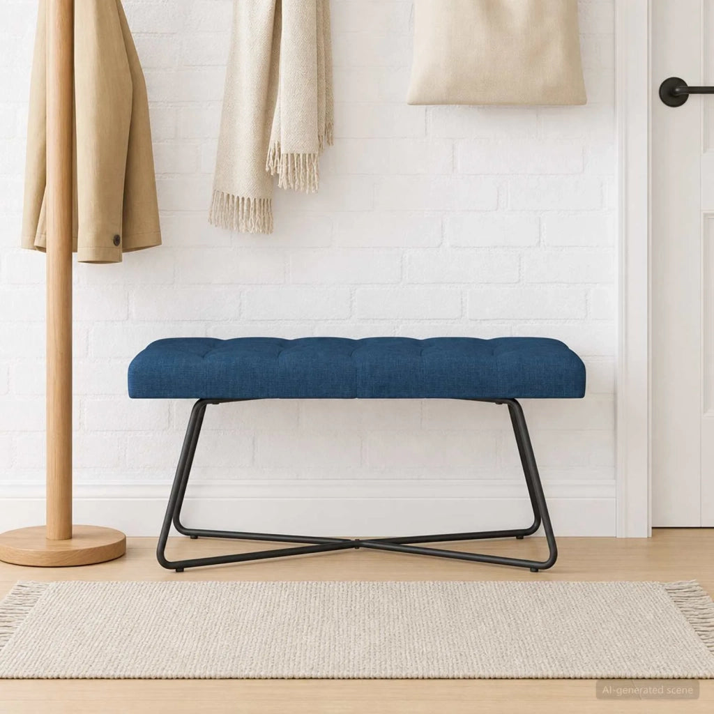 Panchina con bottoni imbottiti Blu 110 x 40 x 46 cm Tessuto 42038379