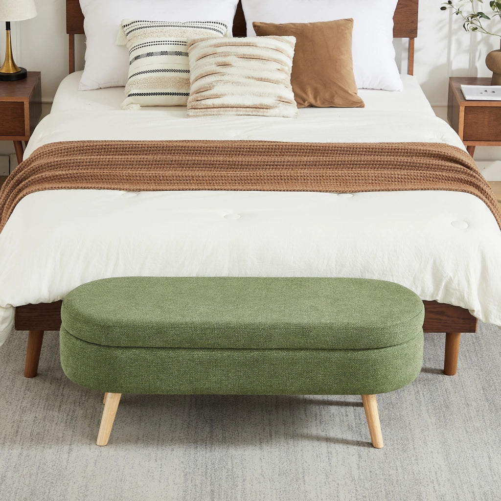 Panca contenitore imbottita con vano portaoggetti in chenille con fori di ventilazione verde 112 × 42 × 24,8 cm