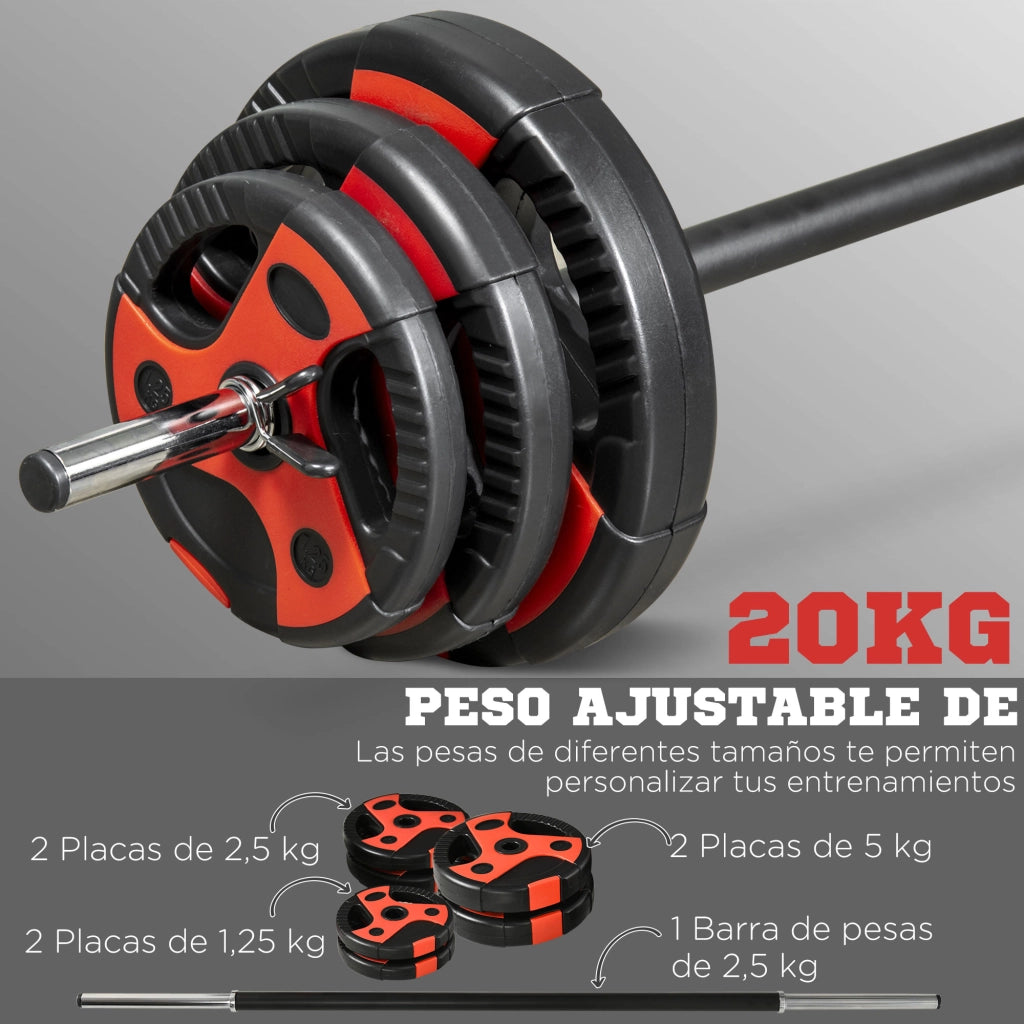 Set di Pesi per Palestra ¨C Minimal ¨C 6 Dischi ?27x140 cm Nero e Rosso