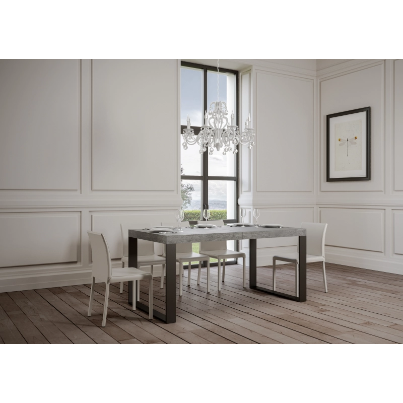 Tavolo allungabile 90x160/420 cm Tecno telaio Antracite - Cemento