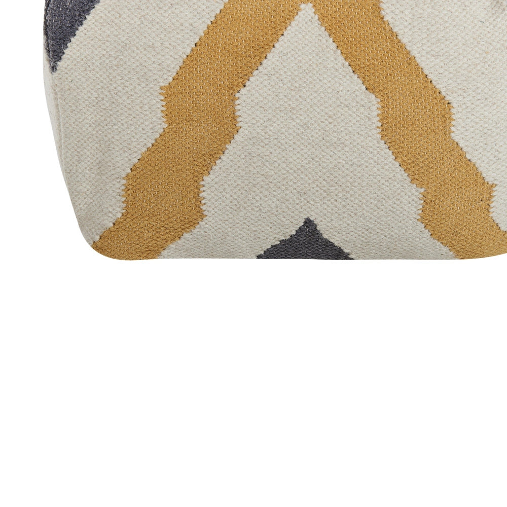 Pouf di lana fatto a mano beige chiaro giallo grigio lavorato a maglia boho rustico ottomana