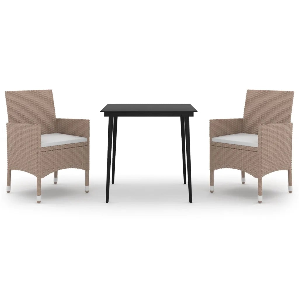 Set da Pranzo per Giardino 3 pz con Cuscini Polyrattan e Vetro cod mxl 40967