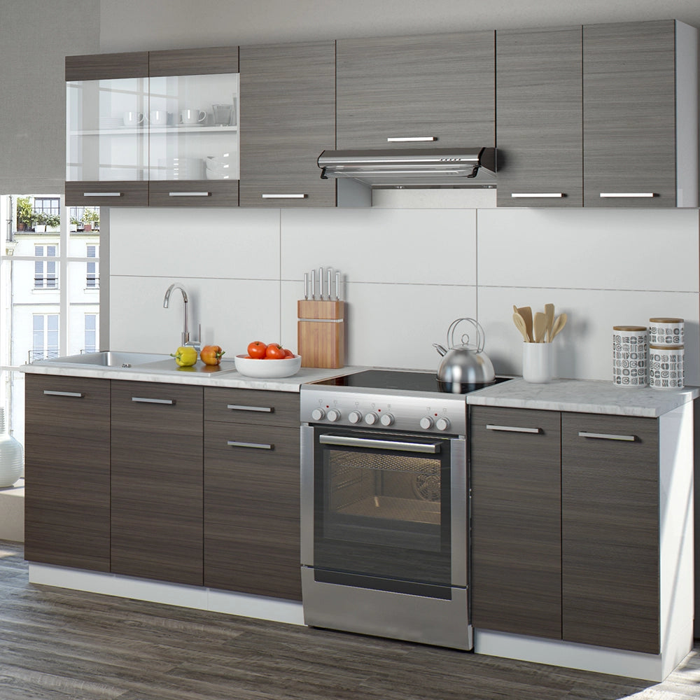 Mobile da cucina Raul Grigio nobile/Bianco 240 cm, PL Marmo con striscia LED Vicco